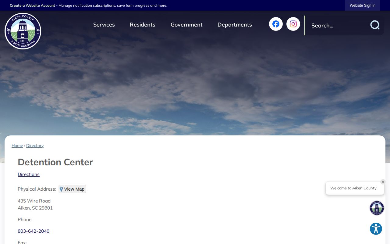 Official Aiken County Detention Center directory entry and contact information