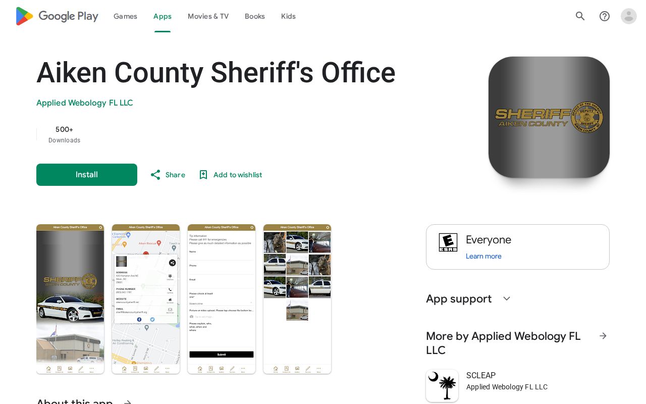 Official Aiken County Sheriff app listing with documented alert and community features