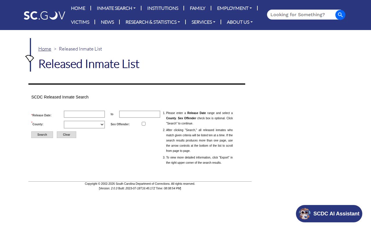 South Carolina DOC released inmate search for Aiken County release records