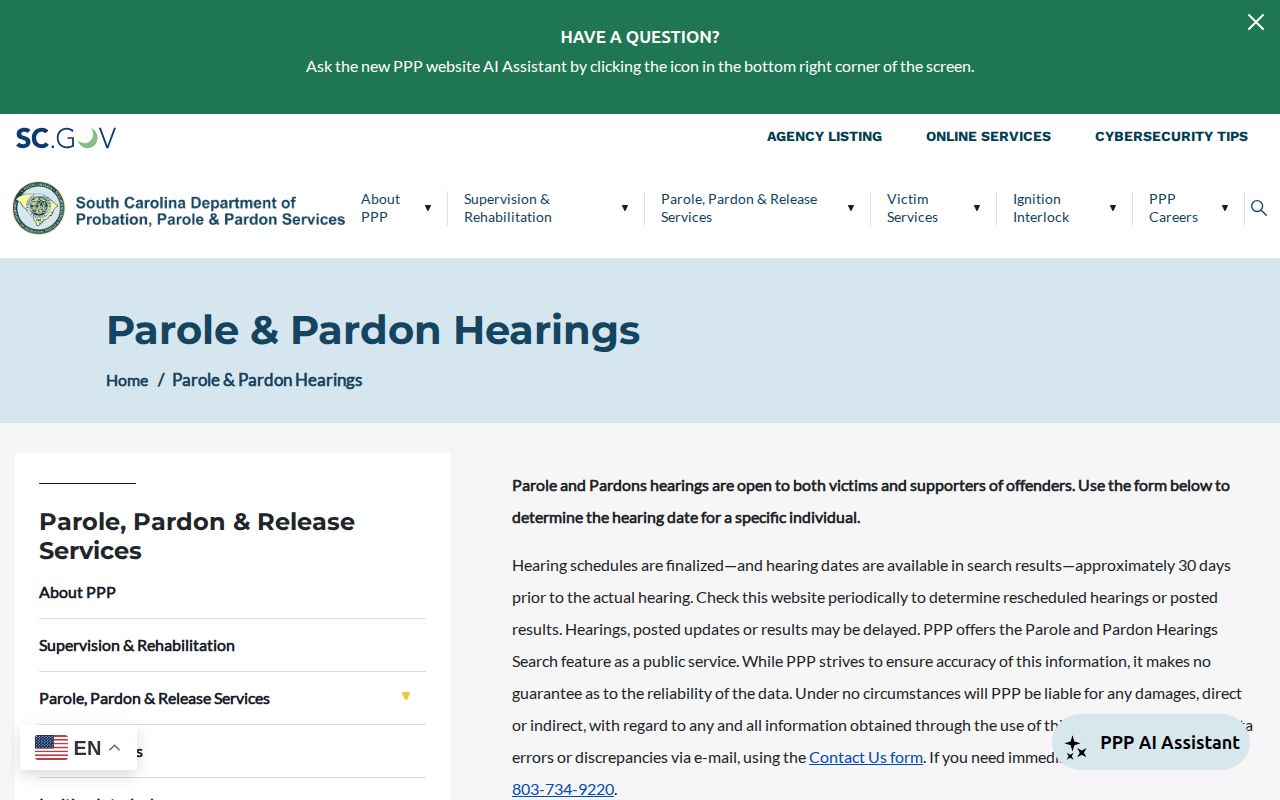 Aiken County parole hearing and release services